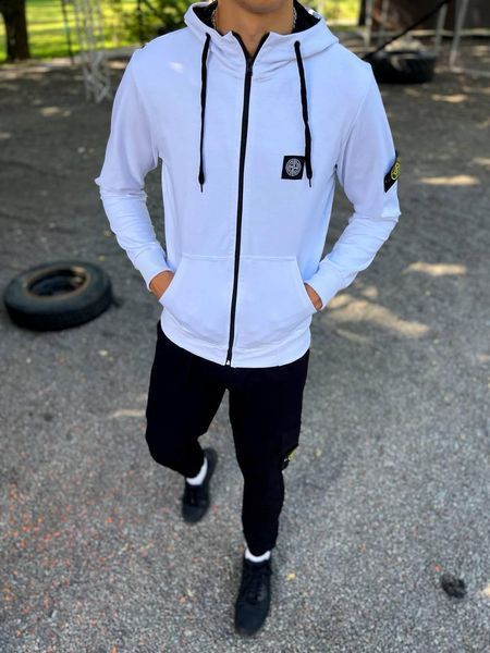 Чоловічий спортивний костюм Stone Island на блискавці білий Комплект Стон Айленд Толстовка Штани Univer-22 1 фото