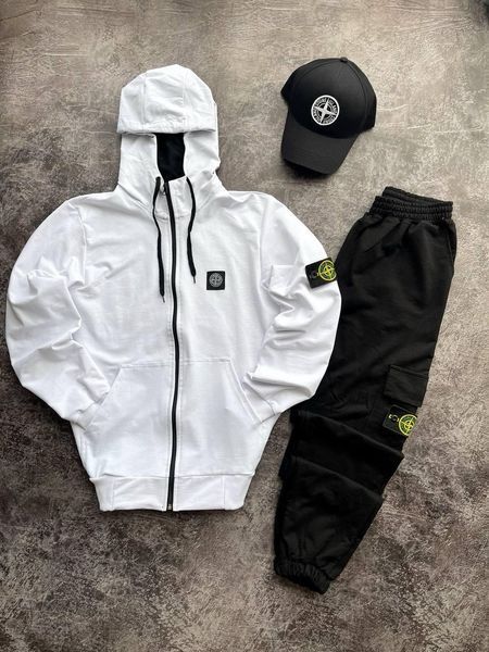 Чоловічий спортивний костюм Stone Island на блискавці білий Комплект Стон Айленд Толстовка Штани Univer-22 1 фото