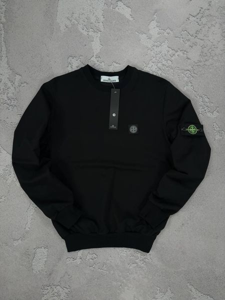 Мужской свитшот Stone Island черный Кофта без капюшона Стон Айленд с патчем Хар-275 фото