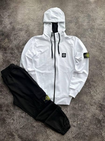 Чоловічий спортивний костюм Stone Island на блискавці білий Комплект Стон Айленд Толстовка Штани Univer-22 1 фото