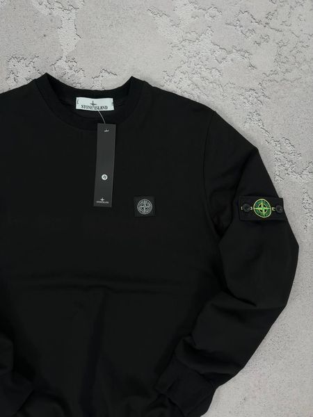 Мужской свитшот Stone Island черный Кофта без капюшона Стон Айленд с патчем Хар-275 фото
