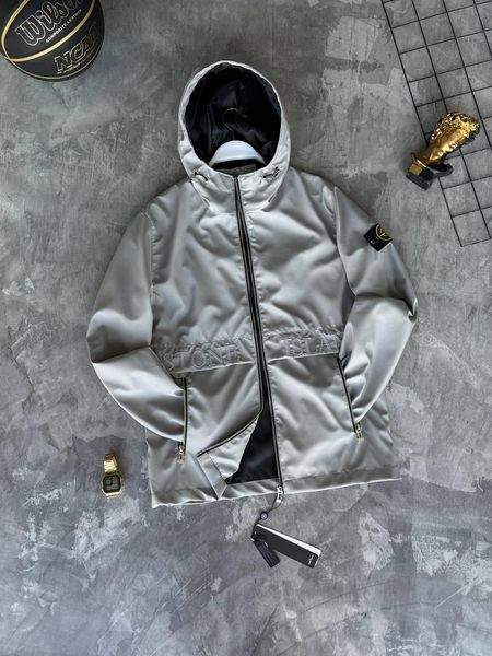 Мужская ветровка Stone Island с патчем серая Куртка Стон Айленд из плащевки Моло-SN105 фото