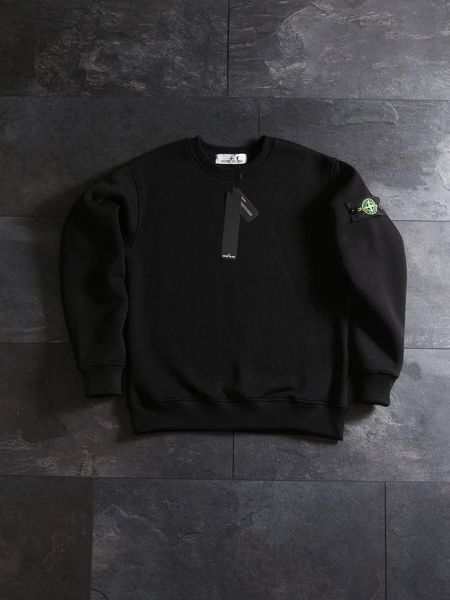 Мужской свитшот Stone Island с патчем черный Мужская кофта без капюшона Стон Айленд Ads-50 1 фото