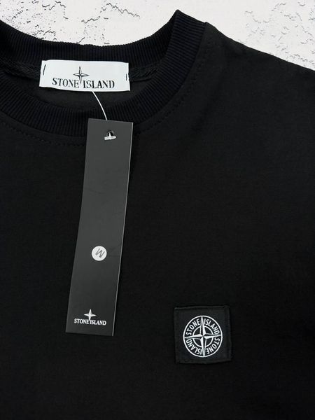 Мужской свитшот Stone Island черный Кофта без капюшона Стон Айленд с патчем Хар-275 фото