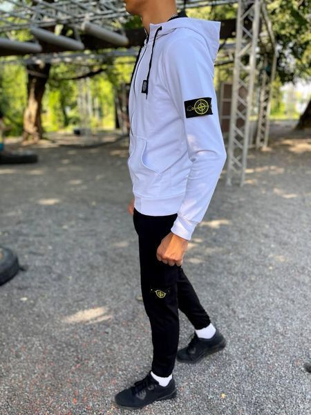 Чоловічий спортивний костюм Stone Island на блискавці білий Комплект Стон Айленд Толстовка Штани Univer-22 1 фото