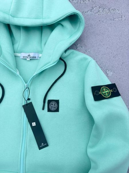 Мужская зимняя толстовка Stone Island на молнии бирюзовая Кофта Стон Айленд с патчем Хар-343 фото