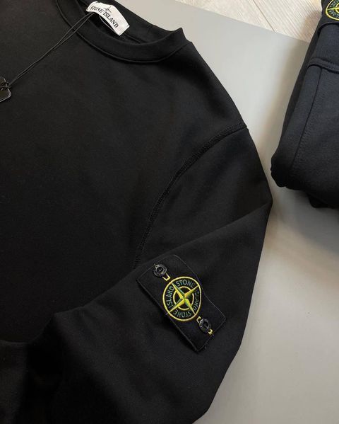 Мужской свитшот Stone Island с патчем черный Мужская кофта без капюшона Стон Айленд Ads-50 1 фото