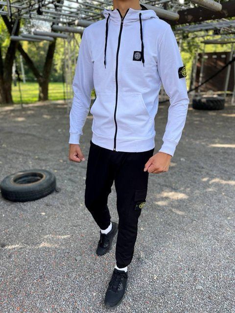 Мужской спортивный костюм Stone Island на молнии черный Комплект Стон Айленд Толстовка Штаны Univer-22 1 фото