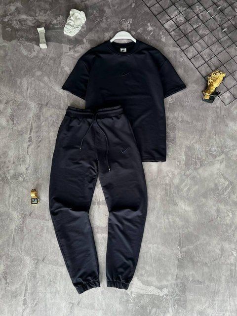 Чоловічий спортивний костюм літній Nike Футболка Штани темно-синій комплект Найк Моло-110-90 фото