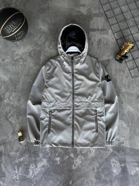 Мужская ветровка Stone Island с патчем серая Куртка Стон Айленд из плащевки Моло-SN105 фото