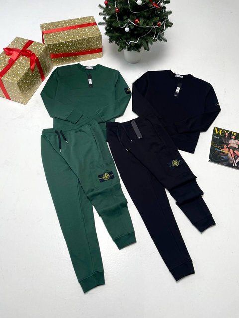Мужской спортивный костюм Stone Island без капюшона зеленый Комплект Стон Айленд Свитшот Брюки Гла-170 фото