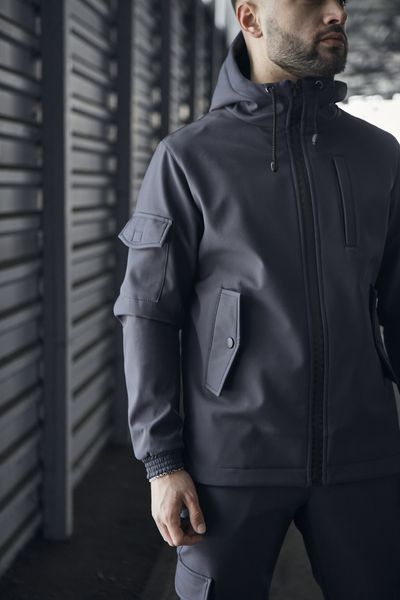 Чоловіча куртка із Soft Shell із капюшоном сіра Вітровка водонепроникна демосезонна Intr-1610635414 фото