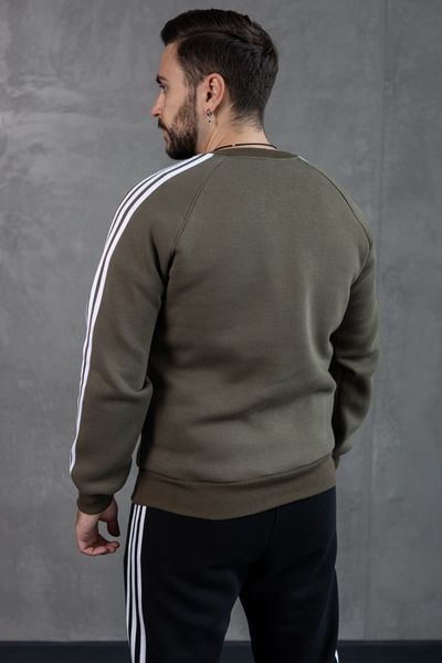 Мужской зимний спортивный костюм Adidas с лампасами хаки с черным Комплект Адидас без капюшона Хар-320 фото