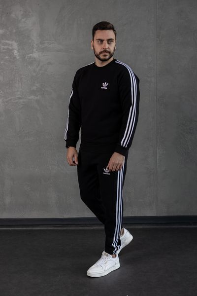 Мужской зимний спортивный костюм Adidas с лампасами хаки с черным Комплект Адидас без капюшона Хар-320 фото
