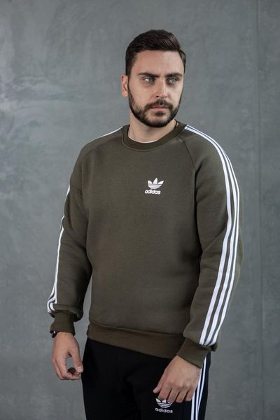 Мужской зимний спортивный костюм Adidas с лампасами хаки с черным Комплект Адидас без капюшона Хар-320 фото