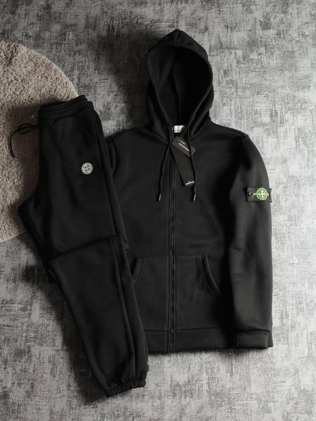 Мужской зимний спортивный костюм Stone Island на молнии бело-черный Набор Стон Айленд с капюшоном Hot-23 фото