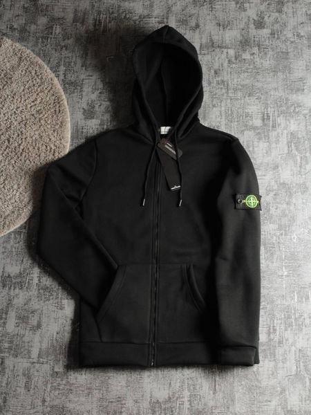 Мужской зимний спортивный костюм Stone Island на молнии бело-черный Набор Стон Айленд с капюшоном Hot-23 фото