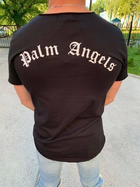 Чоловіча футболка рвана Palm Angels чорна бавовняна Теніска Палм Ангелс Моло-87-533 фото