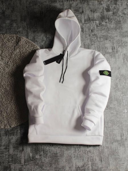 Мужской зимний спортивный костюм Stone Island на молнии бело-черный Набор Стон Айленд с капюшоном Hot-23 фото