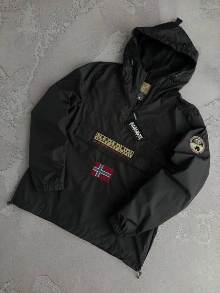 Чоловічий Анорак Napapijri чорний Вітровка Напапірі з капюшоном Хар-598 фото