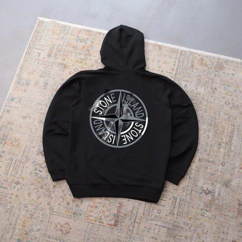 Чоловіче худі Stone Island чорне Толстовка Стон Айленд з капюшоном Ads-404 фото