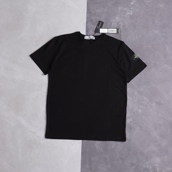 Чоловічий літній костюм Stone Island Футболка Шорти чорний із патчем Стон Айленд Ads-310 фото
