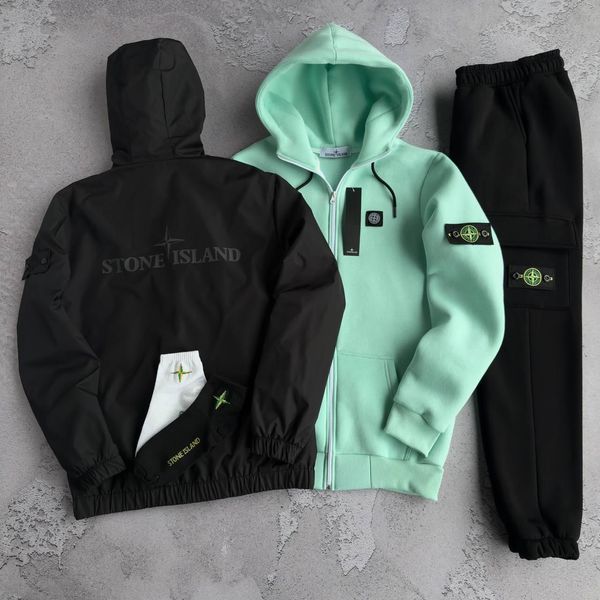 Мужской зимний спортивный костюм Stone Island 3в1 черный Хар-719 фото