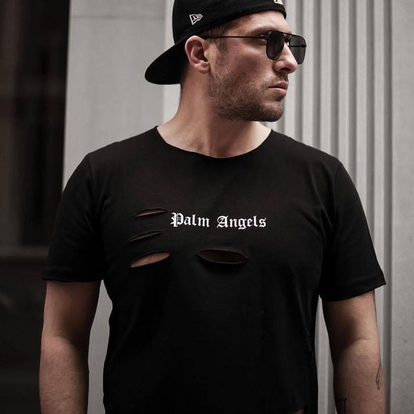 Чоловіча футболка рвана Palm Angels чорна бавовняна Теніска Палм Ангелс Моло-87-533 фото