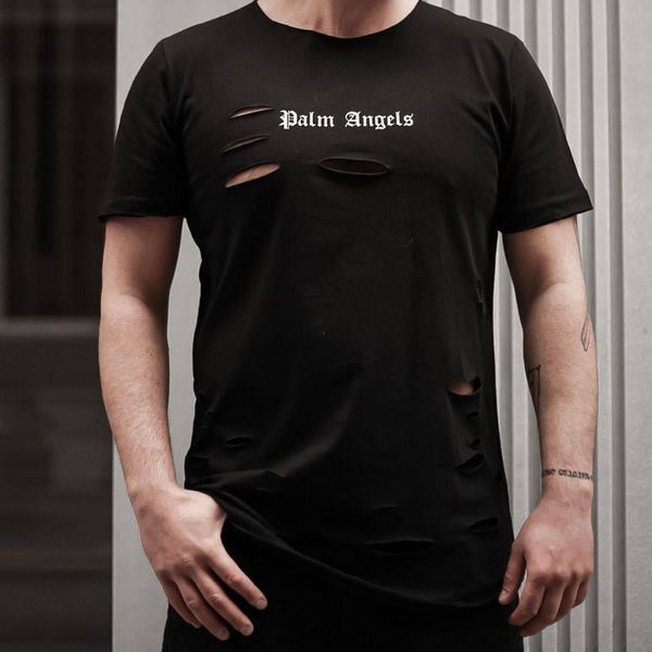 Чоловіча футболка рвана Palm Angels чорна бавовняна Теніска Палм Ангелс Моло-87-533 фото