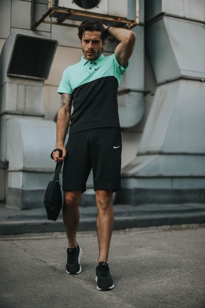 Мужской летний костюм Nike Футболка Поло Шорты Барсетка бирюзовая с черным комплект Найк Intr-1587019998 фото