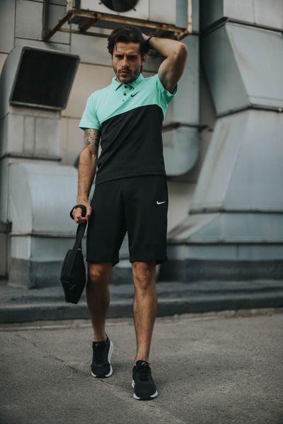 Мужской летний костюм Nike Футболка Поло Шорты Барсетка бирюзовая с черным комплект Найк Intr-1587019998 фото