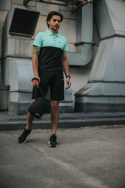 Мужской летний костюм Nike Футболка Поло Шорты Барсетка бирюзовая с черным комплект Найк Intr-1587019998 фото