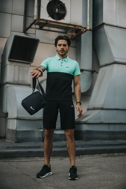 Мужской летний костюм Nike Футболка Поло Шорты Барсетка бирюзовая с черным комплект Найк Intr-1587019998 фото