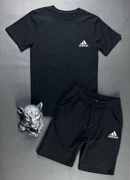 Мужской летний костюм Adidas Футболка Шорты черно-белый комплект Адидас OW-199 фото