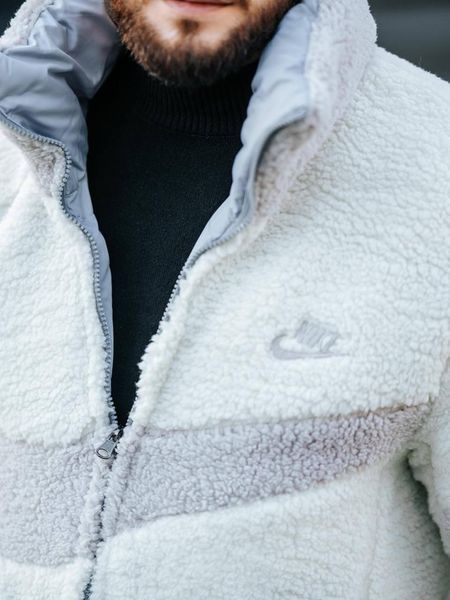 Мужская зимняя куртка двухсторонняя Nike на меху серая без капюшона Пуховик Найк Armo-N3334_09 фото