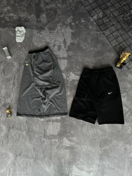 Мужской летний костюм Nike Футболка Шорты черный с серым комплект Найк моло-k-55 фото