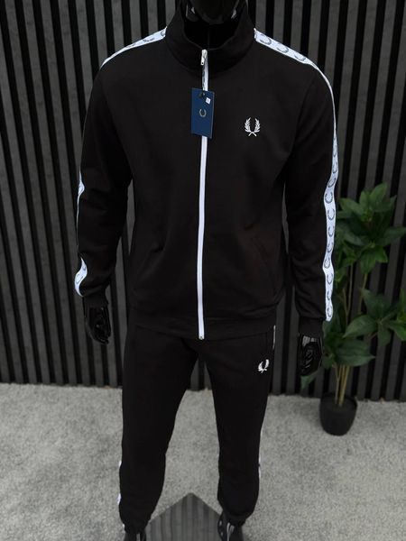 Чоловічий костюм Fred Perry з лампасами чорний Комплект Фред Перрі Кофта Штани Хар-504 фото