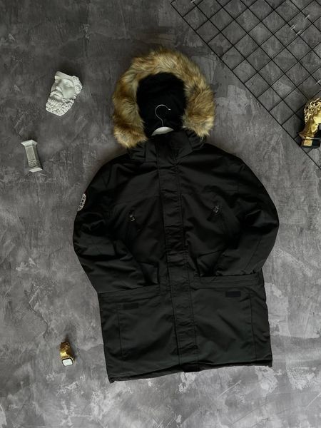 Чоловіча зимова куртка парку чорна з подовженою хутром Моло-B7N фото