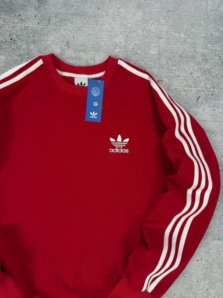 Чоловічий світшот Adidas з лампасами червоний Кофта Адідас без капюшона Хар-589 фото