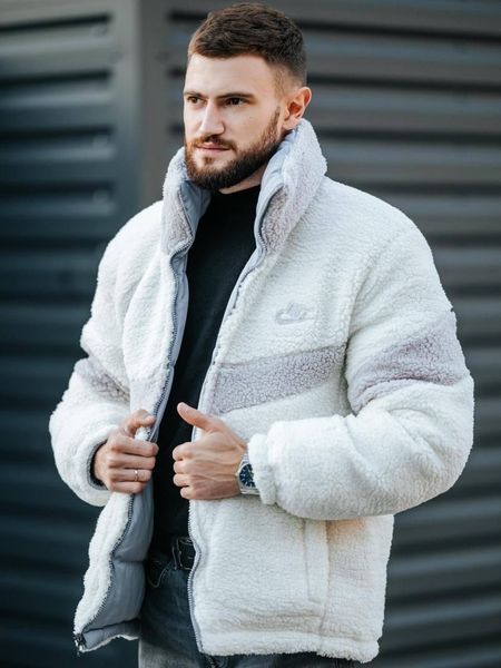 Мужская зимняя куртка двухсторонняя Nike на меху серая без капюшона Пуховик Найк Armo-N3334_09 фото