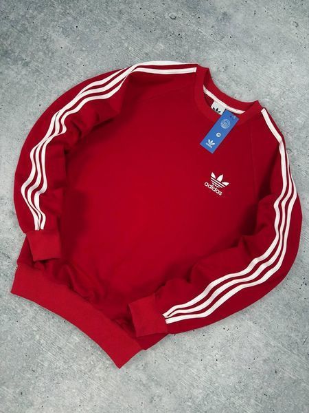 Чоловічий світшот Adidas з лампасами червоний Кофта Адідас без капюшона Хар-589 фото