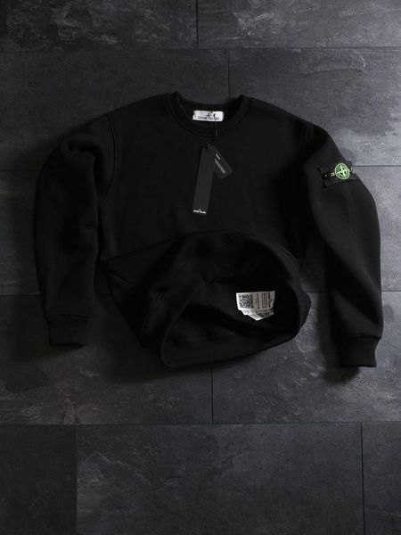 Мужской свитшот Stone Island с патчем черный Мужская кофта без капюшона Стон Айленд Ads-50 2 фото