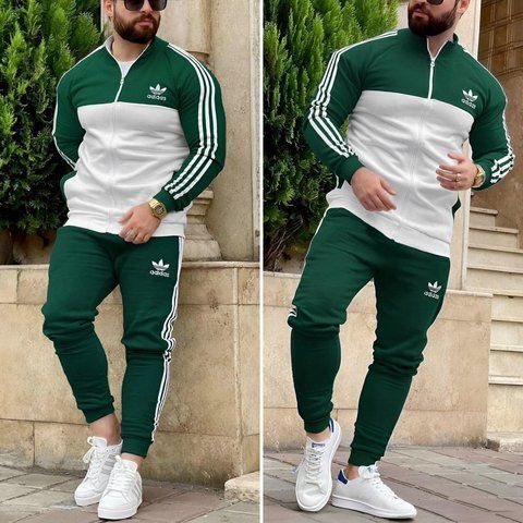 Мужской спортивный костюм Adidas зеленый с белым Комплект Адидас Кофта на змейке Штаны Seas-25 фото