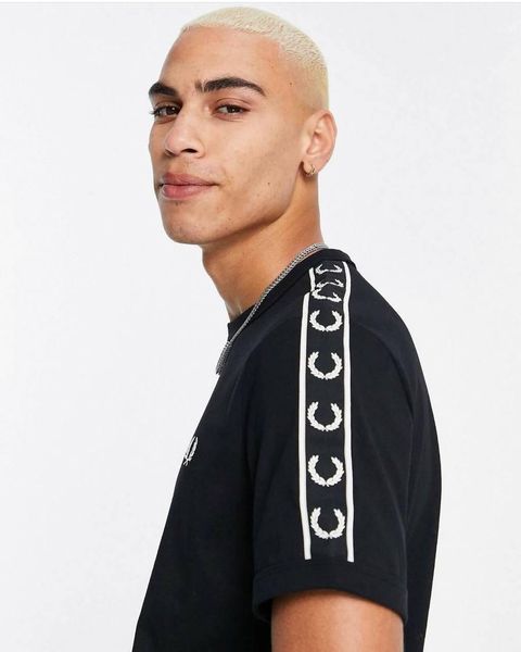 Мужская футболка Fred Perry черная с лампасами Фред Перри Гла-4 фото