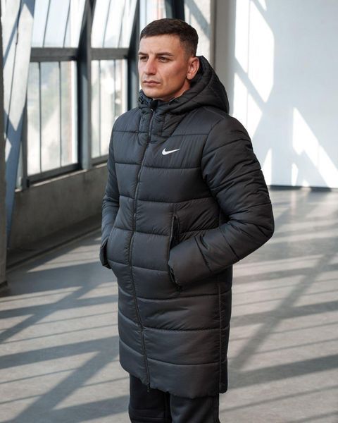 Чоловіча зимова парка Nike чорна Куртка Найк подовжена з капюшоном Sta-196 фото
