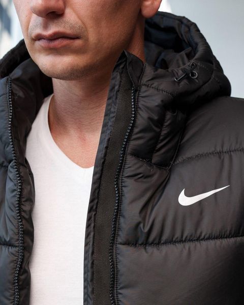 Чоловіча зимова парка Nike чорна Куртка Найк подовжена з капюшоном Sta-196 фото