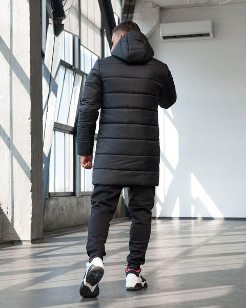 Чоловіча зимова парка Nike чорна Куртка Найк подовжена з капюшоном Sta-196 фото