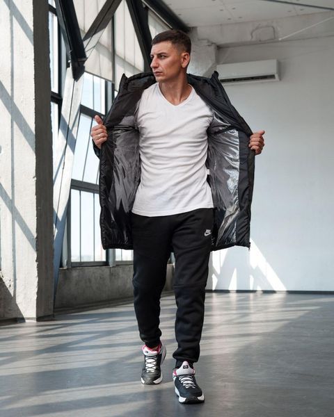 Чоловіча зимова парка Nike чорна Куртка Найк подовжена з капюшоном Sta-196 фото