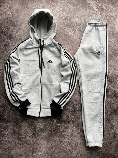 Мужской зимний спортивный костюм Adidas серый Комплект Адидас с капюшоном Univer-77 фото