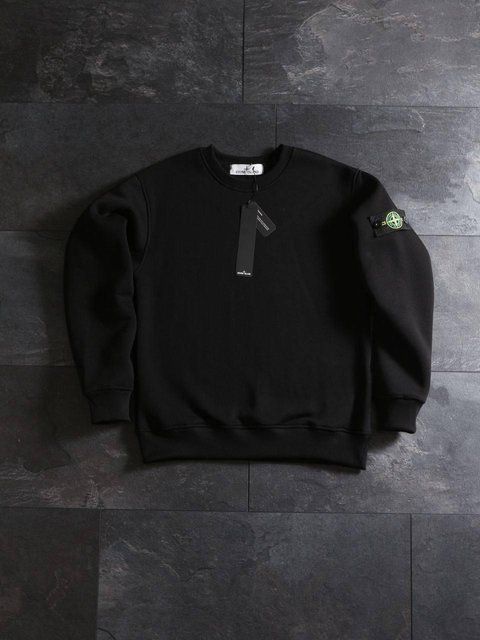 Мужской свитшот Stone Island с патчем черный Мужская кофта без капюшона Стон Айленд Ads-50 2 фото
